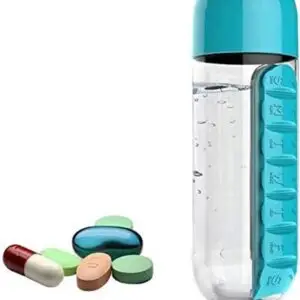 2-in-1 Pill Organizer Water Bottle - 600ML Weekly Medicine Planner with Detachable 7-Day Pill Box | Multicolour