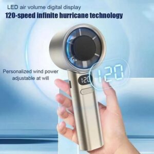 Mini Handheld Fan with Ice Touch Cooling, 120 Speed Levels, 4000mAh Rechargeable Battery, USB Charging, Portable Fan with Digital Display for Home, Travel & Outdoor Use