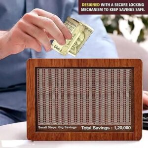 Wooden Savings Challenge Money Box (₹50K–₹1.2L) – Carved Piggy Bank for Kids & Adults